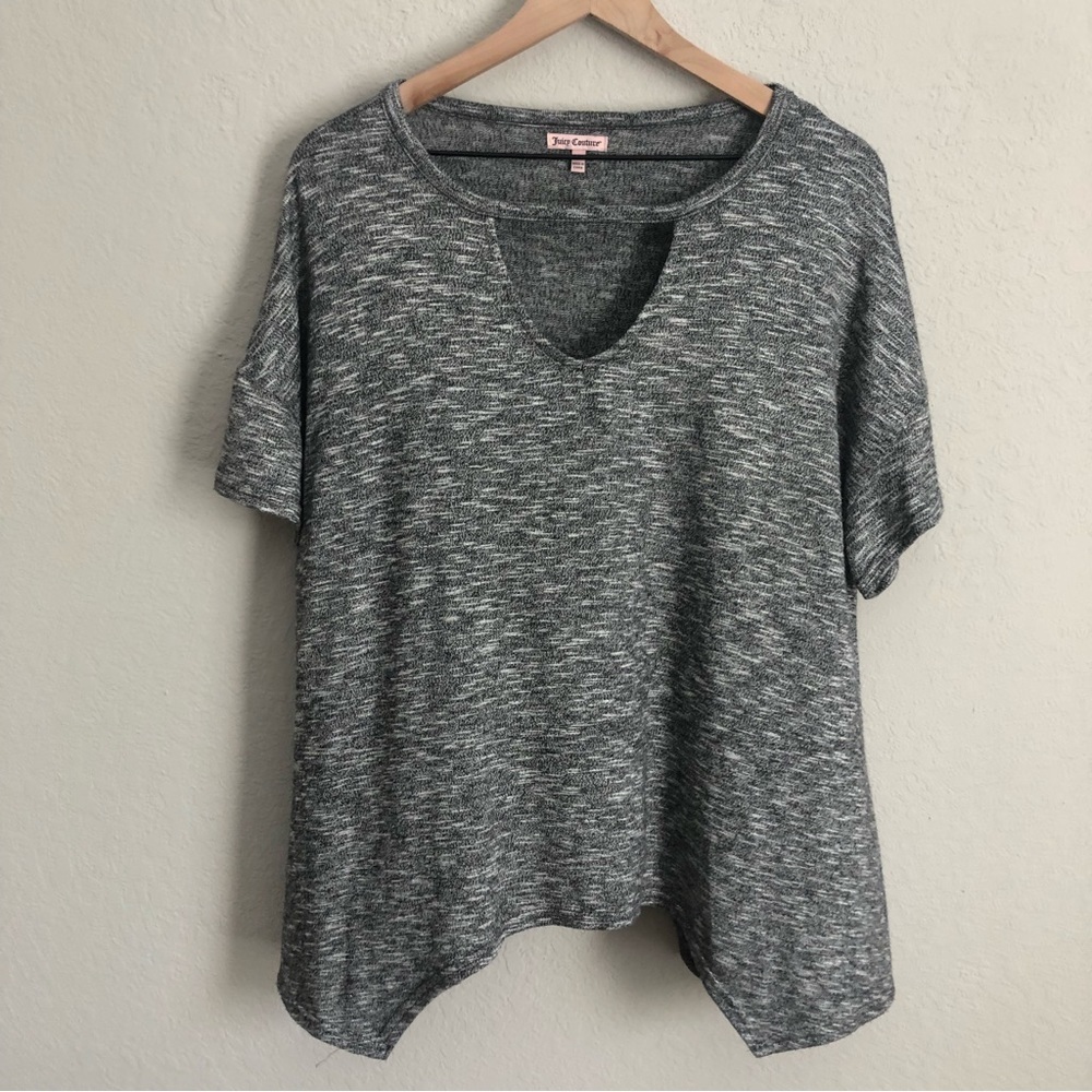 Juicy Couture Grey Short Sleeve Shirt Cutout V Neck Chest Women's Size Large